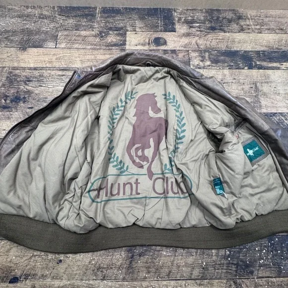 Hunt Club Men's Brown Genuine Leather‎ Bomber Flight Jacket 44R Aviation Large